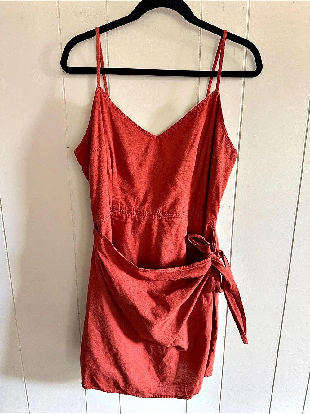 Abercrombie & Fitch Rust Cotton Mini Wrap Dress XL Rustic Earthy Minimalist Boho